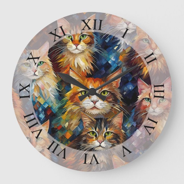 Cats Faces Animals Art  Large Clock (Front)