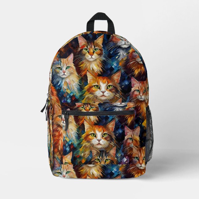 Cats Faces Animals Art  Printed Backpack (Front)