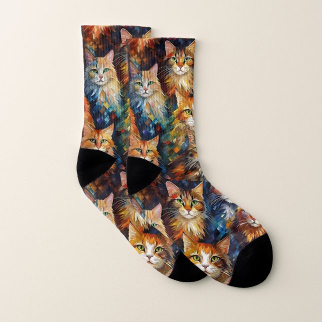 Cats Faces Animals Art  Socks (Pair)