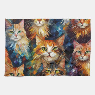 Cats Faces Animals Art  Tea Towel