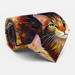 Cats Faces Animals Art Tie