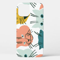 Cats Faces Funny Vintage Pattern.