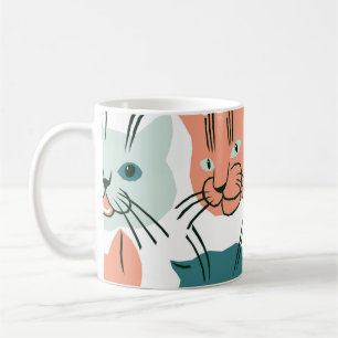 Cats Faces Funny Vintage Pattern. Coffee Mug