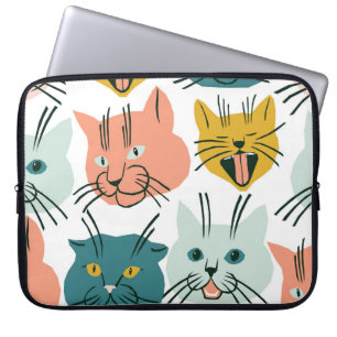 Cats Faces Funny Vintage Pattern. Laptop Sleeve