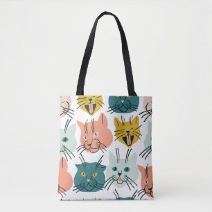 Cats Faces Funny Vintage Pattern. Tote Bag