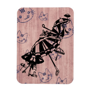 Cats Faces Parasols Umbrellas Ink art drawing   Magnet