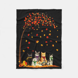 Cats Fall Autumn Leaf Tree Funny Cat Lovers Gifts  Fleece Blanket