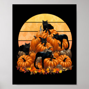Cats Fall Autumn Pumpkins Thanksgiving Matching  Poster