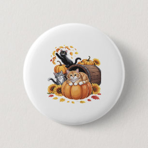 Cats Fall Autumn Pumpkins Thanksgiving Sunflower C 6 Cm Round Badge