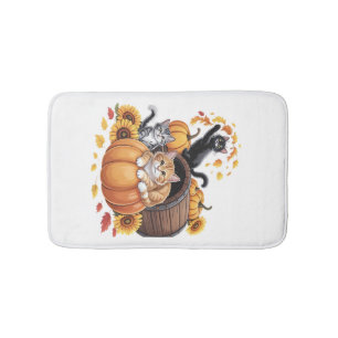 Cats Fall Autumn Pumpkins Thanksgiving Sunflower C Bath Mat