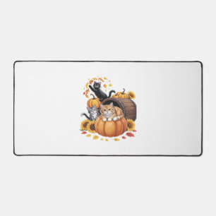 Cats Fall Autumn Pumpkins Thanksgiving Sunflower C Desk Mat
