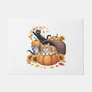 Cats Fall Autumn Pumpkins Thanksgiving Sunflower C Doormat