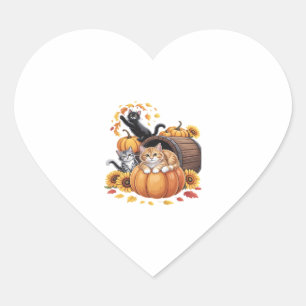 Cats Fall Autumn Pumpkins Thanksgiving Sunflower C Heart Sticker