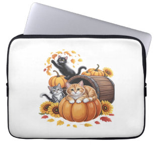 Cats Fall Autumn Pumpkins Thanksgiving Sunflower C Laptop Sleeve