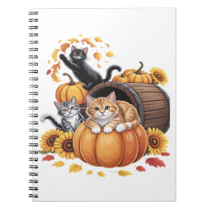 Cats Fall Autumn Pumpkins Thanksgiving Sunflower C Notebook