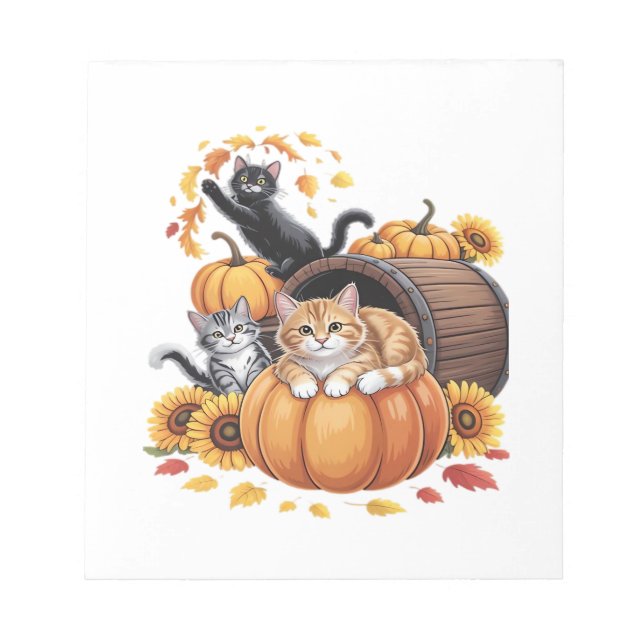 Cats Fall Autumn Pumpkins Thanksgiving Sunflower C Notepad (Front)