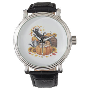 Cats Fall Autumn Pumpkins Thanksgiving Sunflower C Watch
