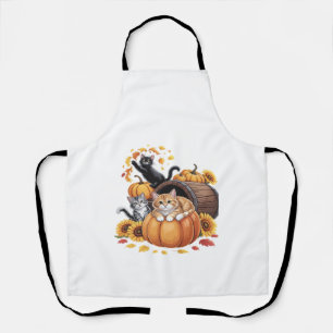 Cats Fall Autumn Pumpkins Thanksgiving Sunflower O Apron