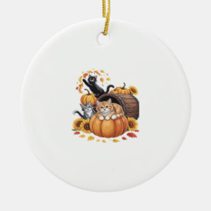 Cats Fall Autumn Pumpkins Thanksgiving Sunflower O Ceramic Tree Decoration