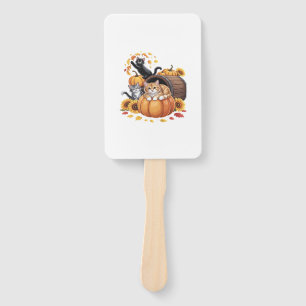 Cats Fall Autumn Pumpkins Thanksgiving Sunflower O Hand Fan
