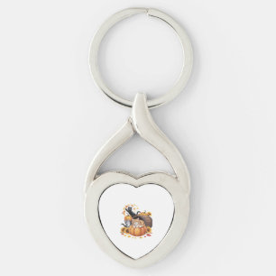 Cats Fall Autumn Pumpkins Thanksgiving Sunflower O Key Ring