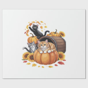 Cats Fall Autumn Pumpkins Thanksgiving Sunflower O Wrapping Paper