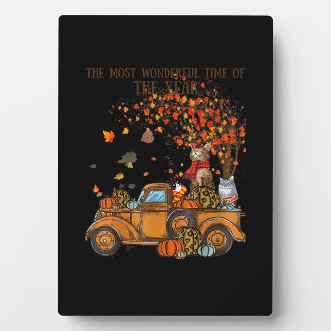 Cats Fall Pumpkin-full Truck Autumn Tree Leaves Ca Plaque (Front)