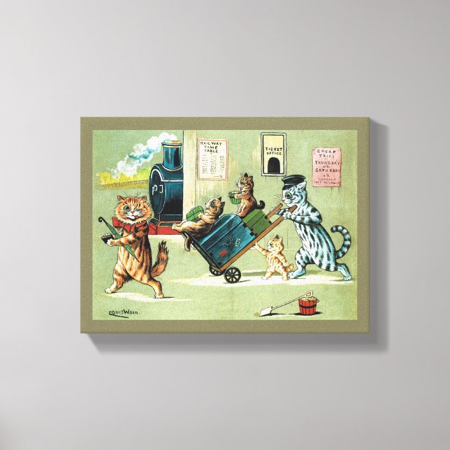 Cats Family's Train Travel, Louis Wain Canvas Print (Front)