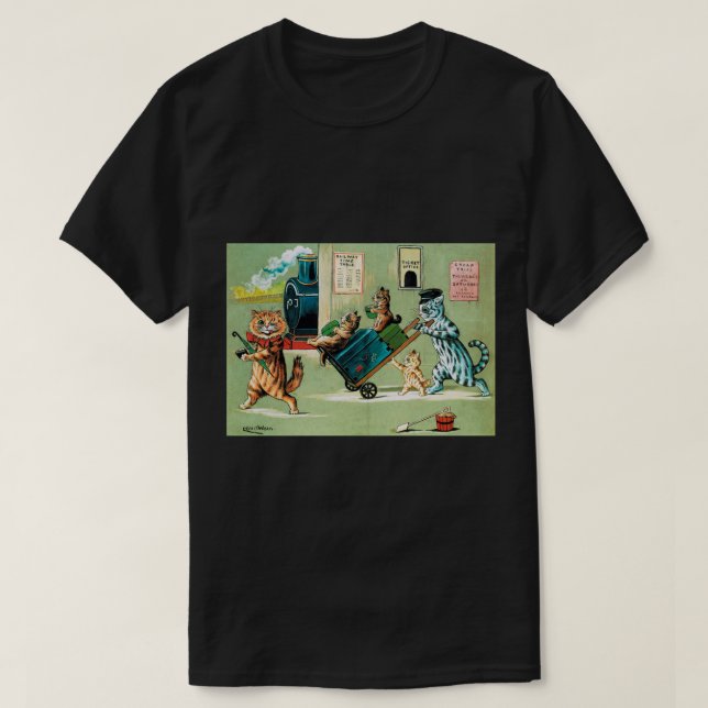 Cats Family's Train Travel, Louis Wain T-Shirt (Design Front)