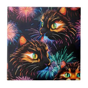 Cats Fireworks Show Tile