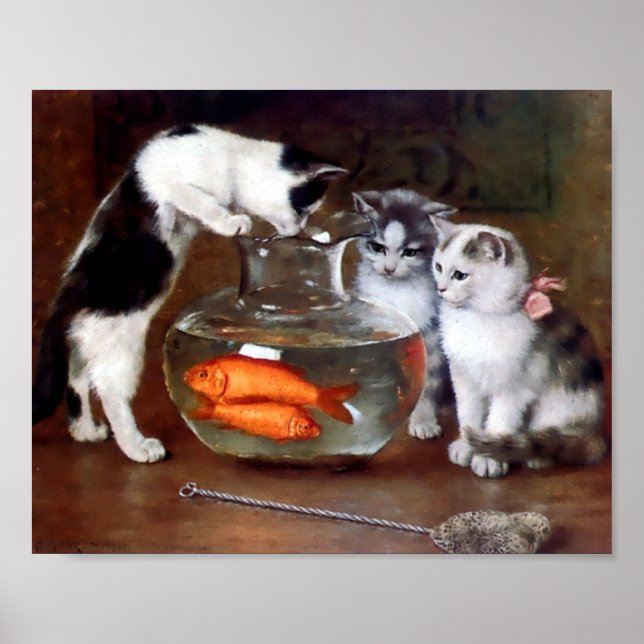 Cats Fishing in Goldfish bowl Poster (Front)