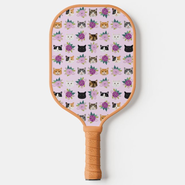 Cats Florals Purple Pickleball Paddle (Front)