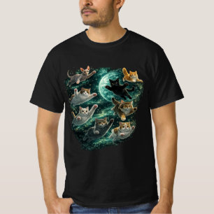 Cats Flying in Galaxy Vintage 90s Funny Galaxy Cat T-Shirt