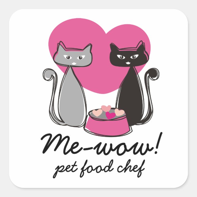 Cats food bowl hearts pet food chef package label (Front)