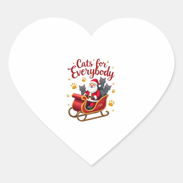 Cats For Everybody Cat Christmas Ugly Christmas Lo Heart Sticker (Front)