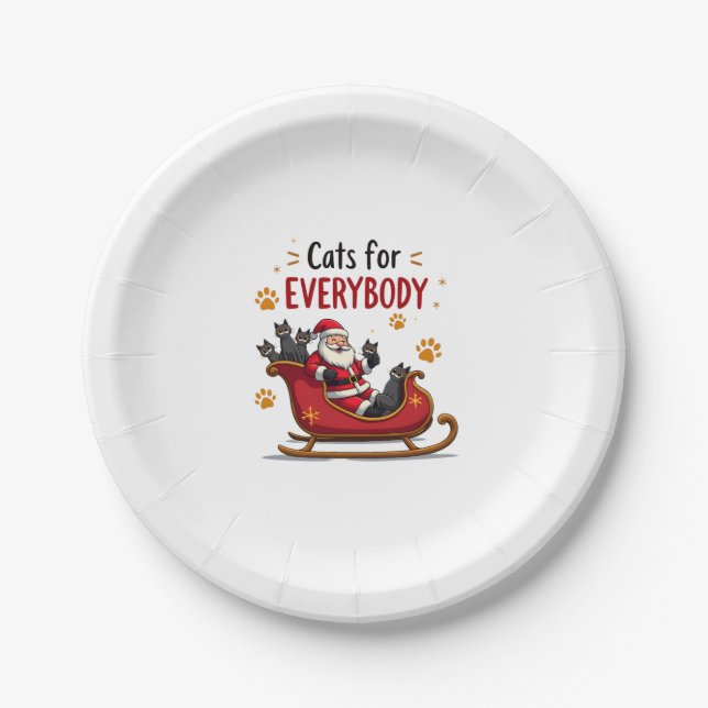 Cats For Everybody Christmas Cat Funny Xmas Women  Paper Plate (Front)