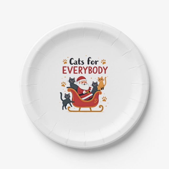 Cats For Everybody Christmas Cat Funny Xmas Women  Paper Plate (Front)