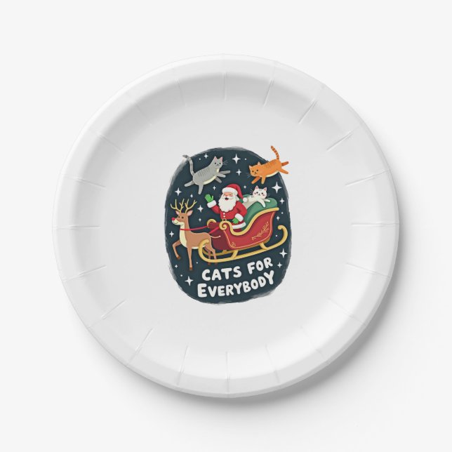 Cats For Everybody Christmas Cat Funny Xmas Women  Paper Plate (Front)