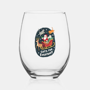 Cats For Everybody Christmas Cat Funny Xmas Women  Stemless Wine Glass