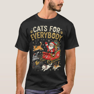Cats for Everybody Christmas Santa Hat Funny Meowy T-Shirt