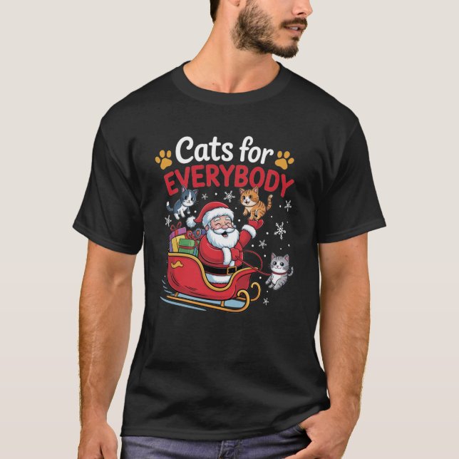 Cats for Everybody Funny Ugly Christmas Cat Santa  T-Shirt (Front)