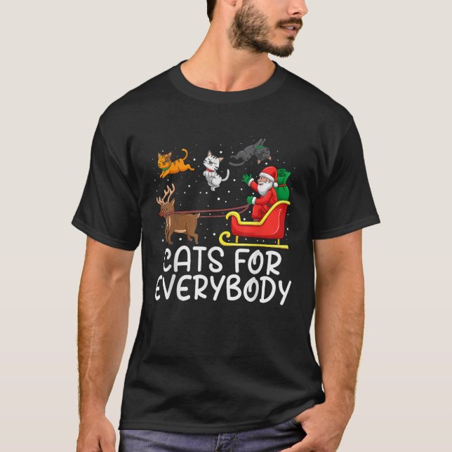 Cats For Everybody Santa Sleigh Xmas Funny Cat Chr T-Shirt (Front)