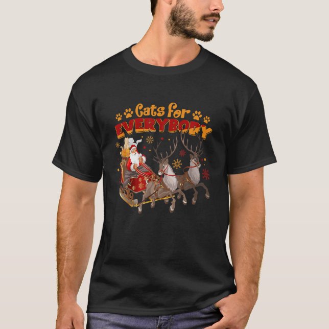Cats For Everybody Ugly Christmas Cat Catmas Santa T-Shirt (Front)