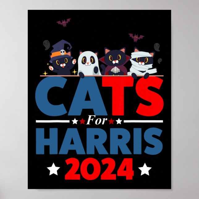 Cats For Harris 2024 - Kamala Harris Halloween Men Poster (Front)