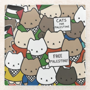 Cats for Palestine – Kawaii Cats for Justice Glass Coaster