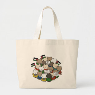 Cats for Palestine – Kawaii Cats for Justice Large Tote Bag