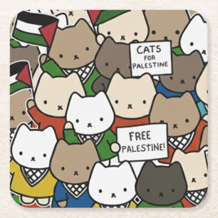 Cats for Palestine – Kawaii Cats for Justice Square Paper Coaster