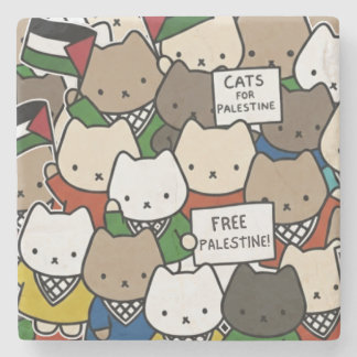 Cats for Palestine – Kawaii Cats for Justice Stone Coaster