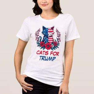 Cats for Trump American Flag Red Flowers Patriot Tri-Blend Shirt