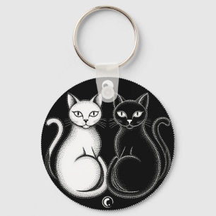 Cats Forming a Ying-Yang Inspired Composition Key Ring